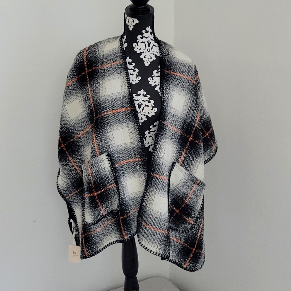 Fadivo shawl cover up, Black&Ivory, One size fits all